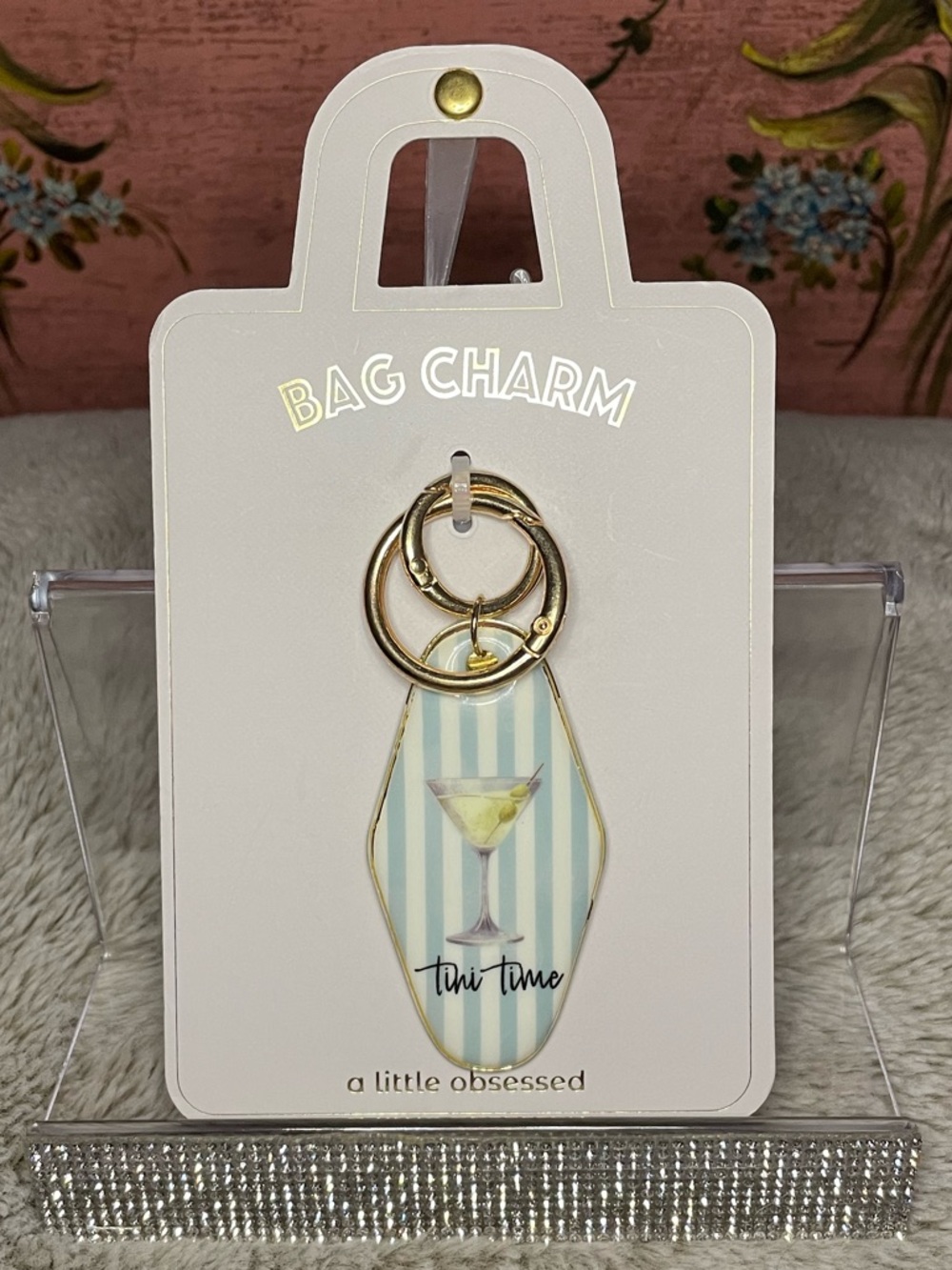 "A Little Obsessed" Martini Glass "Tini Time" Bag Charm/Keychain